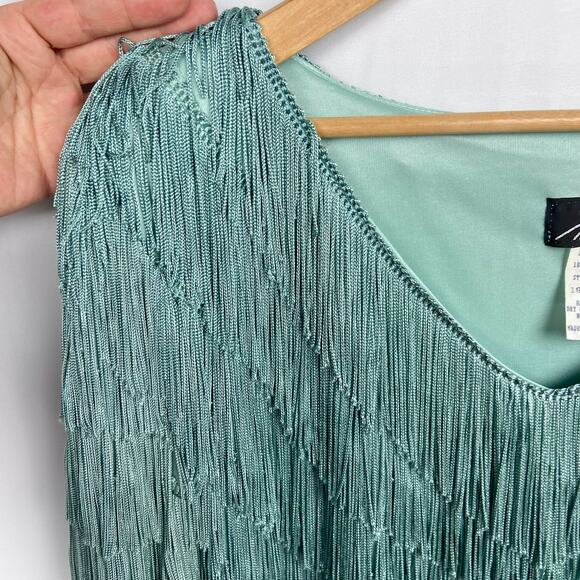 Vintage Nightworks Fringe‎ Tunic Plus Size 18W Aqua Light Teal Flapper Disco - Picture 7 of 10